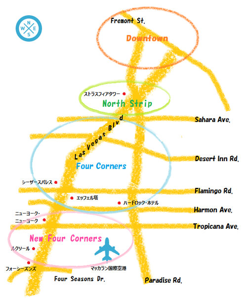 ポイントで無料旅行！ LasVegas_Map_Downtown ラスベガスの治安|イメージよりは安全！ですが、危険な場所にはいかないように！ ラスベガス旅行の詳細  